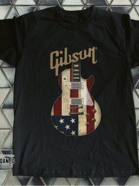 Retro US Heritage Rock Guitar Eagle Banner Black T-shirt